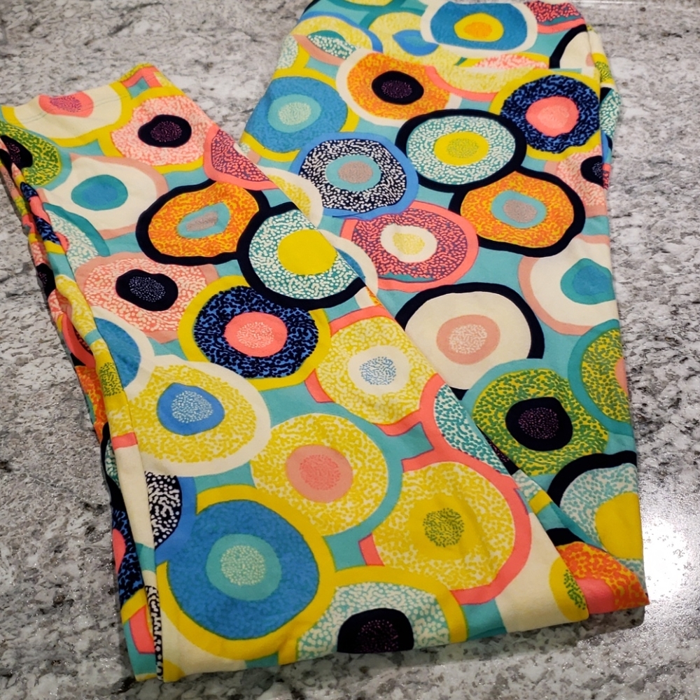 LuLaRoe Multicolor Circle Print Leggings - Yellow, Blue, Pink, Green, Aqua